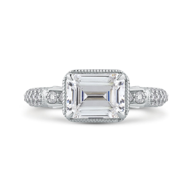 Shah Luxury 14K White Gold Emerald Cut Diamond Vintage Engagement Ring (Semi-Mount)