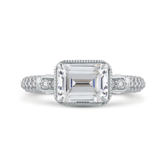 Shah Luxury 14K White Gold Emerald Cut Diamond Vintage Engagement Ring (Semi-Mount)