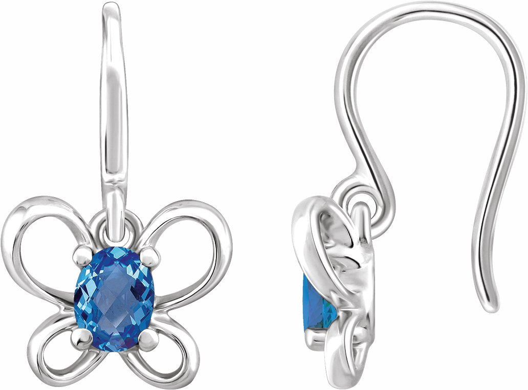 14K White 4x3 mm Oval December Youth Butterfly Birthstone Earrings