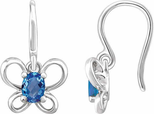 14K White 4x3 mm Oval December Youth Butterfly Birthstone Earrings