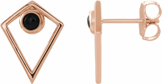 14K Rose Onyx Cabochon Pyramid Earrings