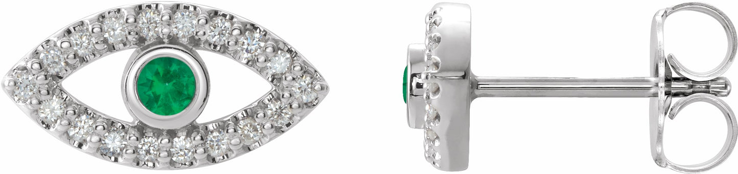 14K White Emerald & White Sapphire Earrings