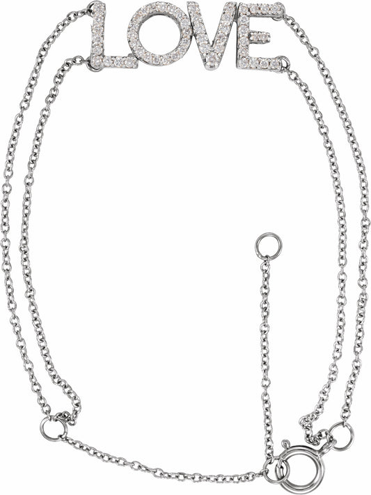 14K White 1/4 Diamond Love 5-7 Bracelet