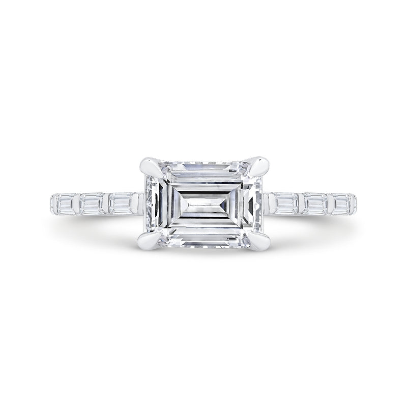 Shah Luxury Emerald Diamond Engagement Ring In 14K White Gold (Semi-Mount)