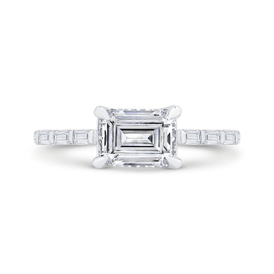 Shah Luxury Emerald Diamond Engagement Ring In 14K White Gold (Semi-Mount)