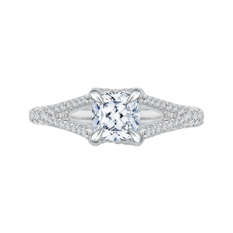Shah Luxury Split Shank Cushion Cut Diamond Engagement Ring In 14K White Gold (Semi-Mount)