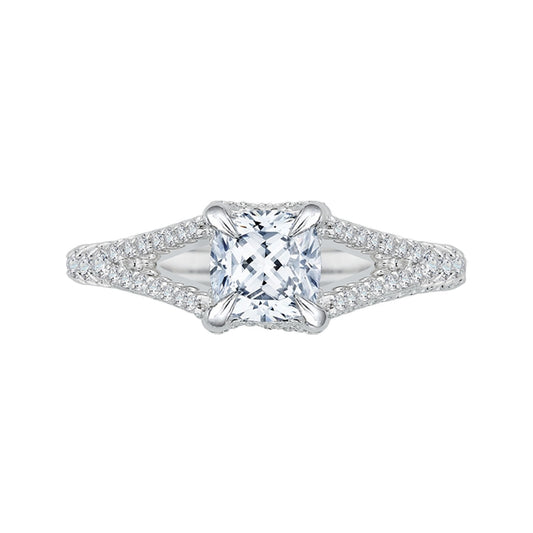 Shah Luxury Split Shank Cushion Cut Diamond Engagement Ring In 14K White Gold (Semi-Mount)