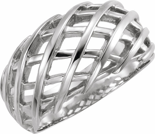 14K White 11 mm Latticework Dome Ring