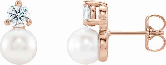 14K Rose Freshwater Cultured Pearl & 1/2 CTW Diamond Earrings
