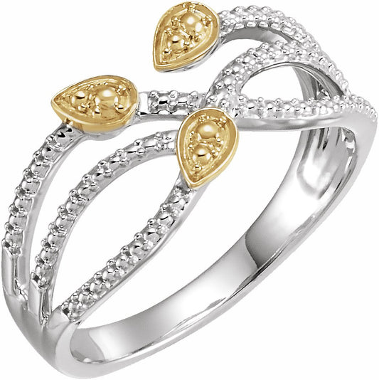 14K White & Yellow Criss-Cross Leaf Ring