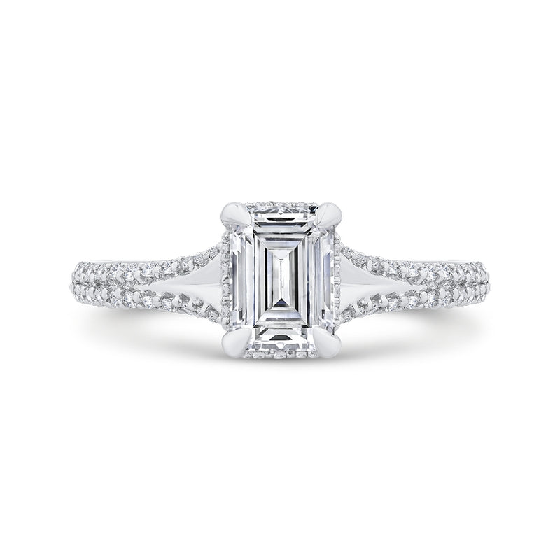 Shah Luxury Emerald Diamond Engagement Ring In 14K White Gold with Split Shank (Semi-Mount)