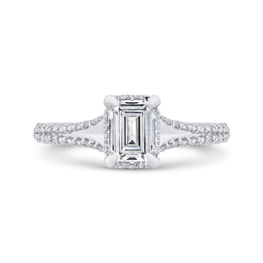 Shah Luxury Emerald Diamond Engagement Ring In 14K White Gold with Split Shank (Semi-Mount)