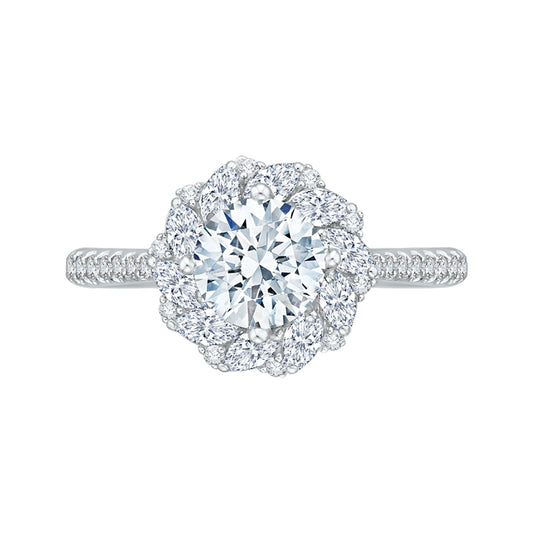 Shah Luxury 14K White Gold Round Diamond Floral Engagement Ring (Semi-Mount)