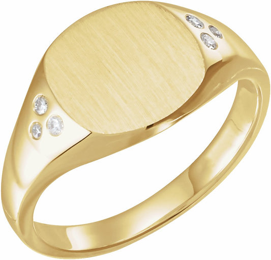 14K Yellow .05 CTW Diamond 10.87x10.26 mm Oval Signet Ring