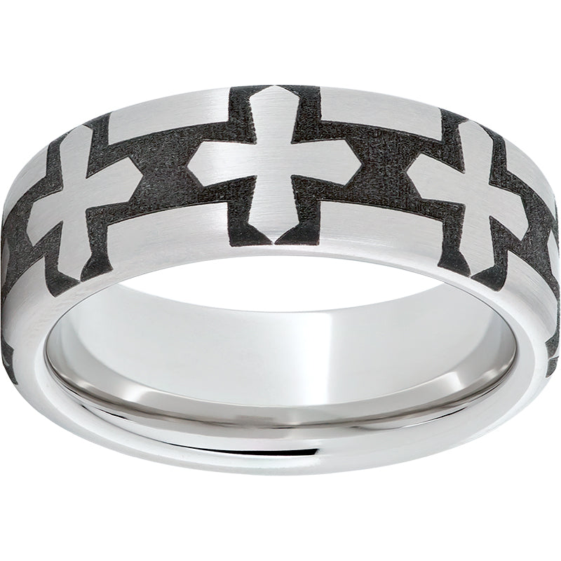 Serinium Pipe Cut Band with Gothic Cross Laser Engraving