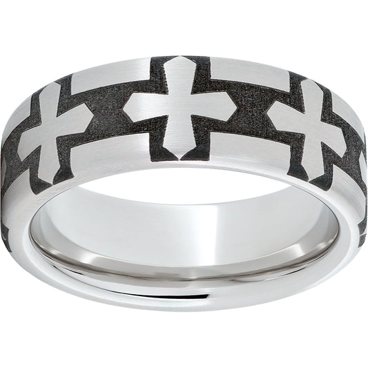 Serinium Pipe Cut Band with Gothic Cross Laser Engraving