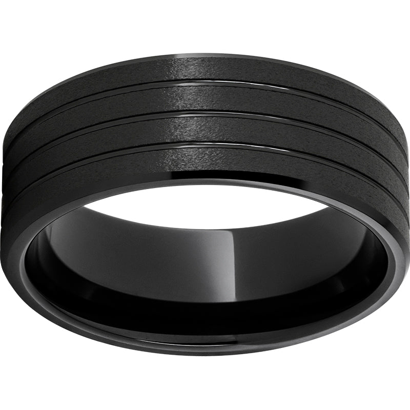 Black Diamond Ceramic Beveled Edge Band with Three .5mm Grooves and Stone Finish