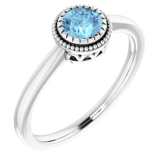 14K White Aquamarine March Birthstone Ring