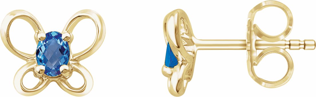 14K Yellow 4x3 mm Oval December Youth Butterfly Birthstone Earrings
