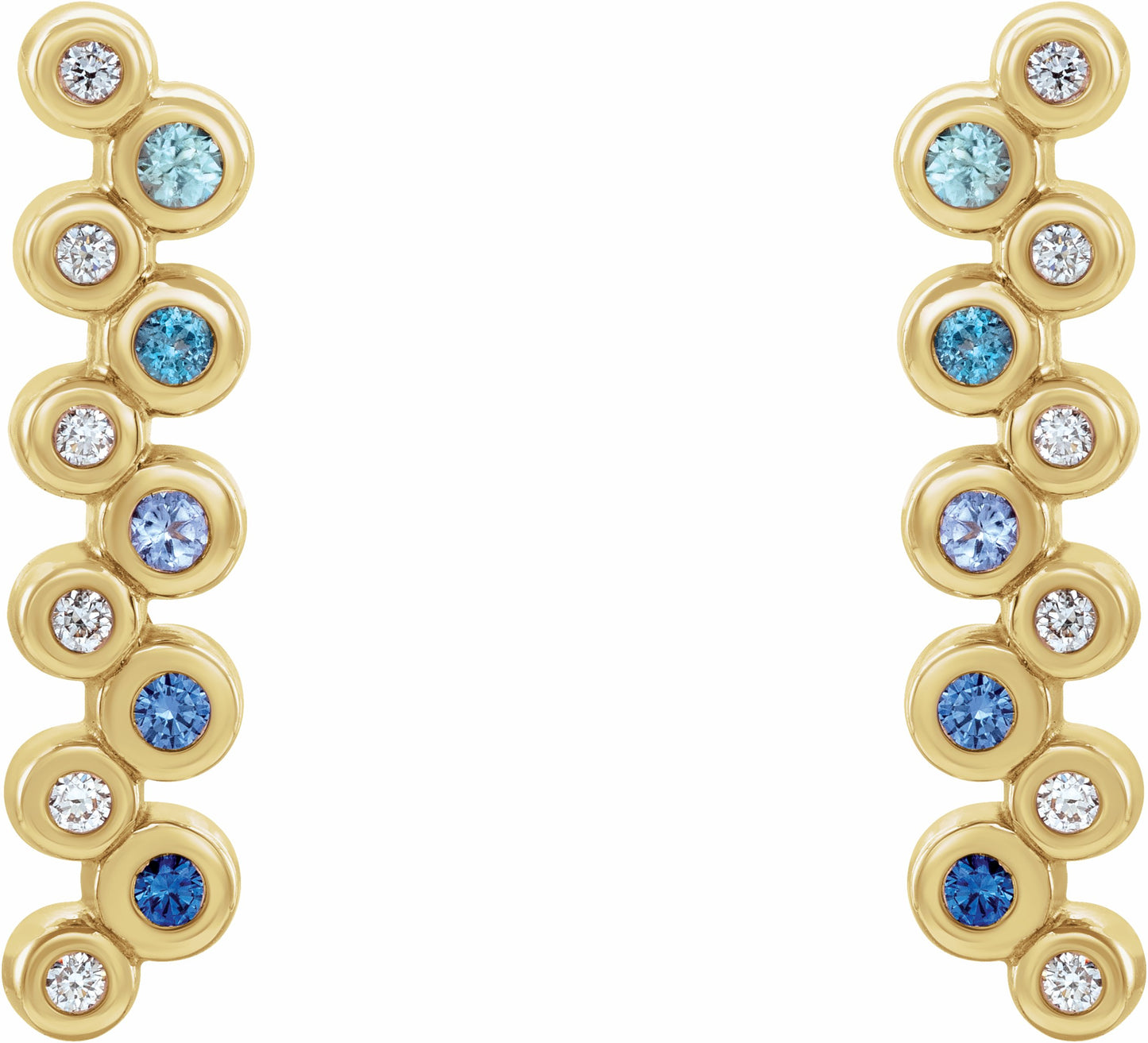 14K Yellow Blue Multi-Gemstone & 1/10 CTW Diamond Bezel-Set Bar Earrings