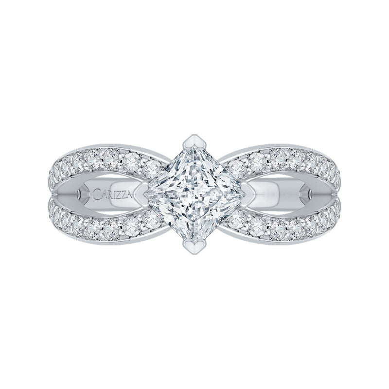 Shah Luxury 14K White Gold Princess Diamond Engagement Ring with Split Shank (Semi-Mount)