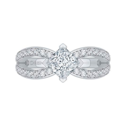 Shah Luxury 14K White Gold Princess Diamond Engagement Ring with Split Shank (Semi-Mount)
