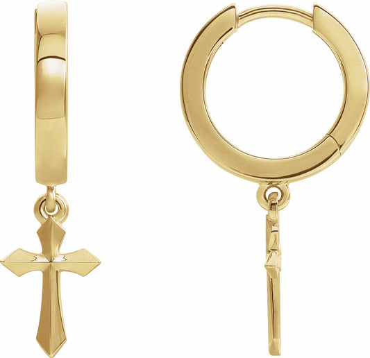 14K Yellow Cross Drop Earrings