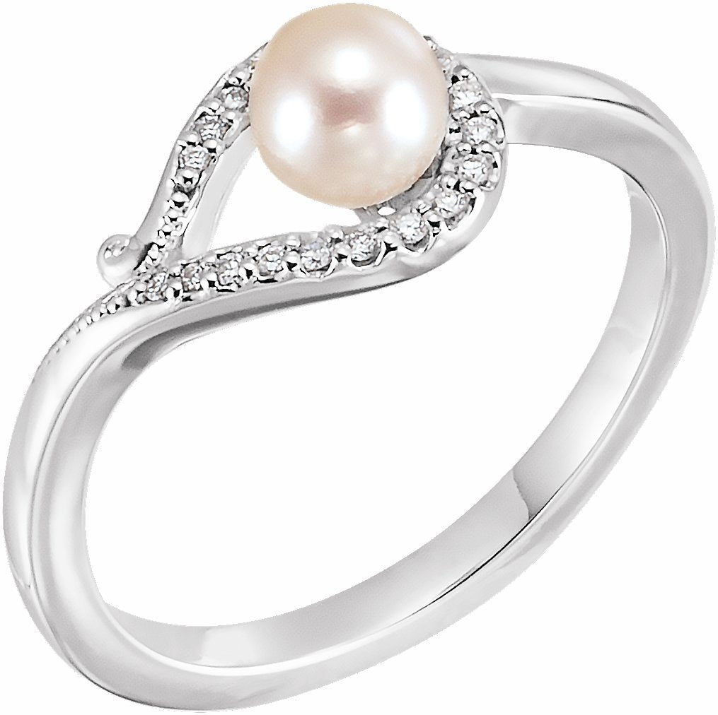 14K White Freshwater Cultured Pearl & .07 CTW Diamond Bypass Ring