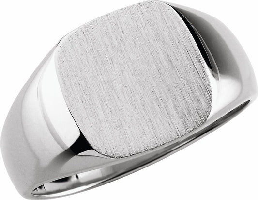 14K White 14x14 mm Square Signet Ring