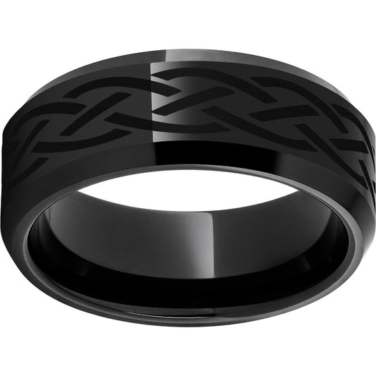 Black Diamond Ceramic Beveled Edge Band with Braid Laser Engraving