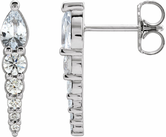 14K White Sapphire & 1/4 CTW Diamond Earrings