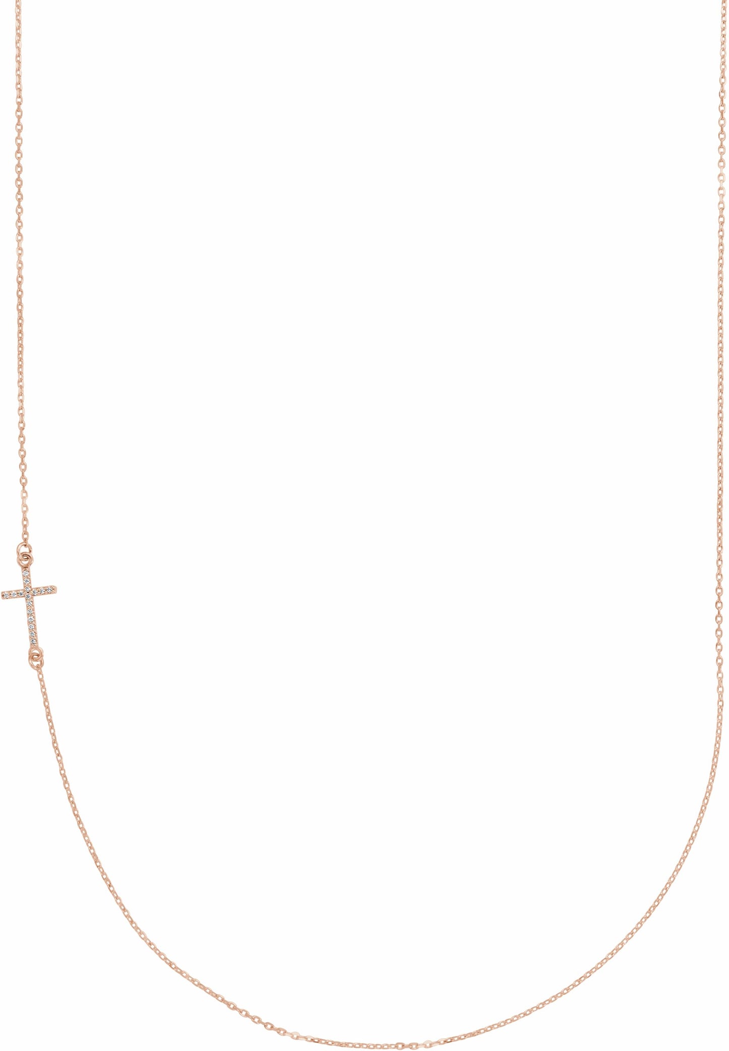 14K Rose .04 CTW Diamond Off-Center Sideways Cross 16 Necklace