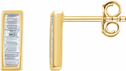 14K Yellow 1/3 CTW Diamond Baguette Bar Earrings
