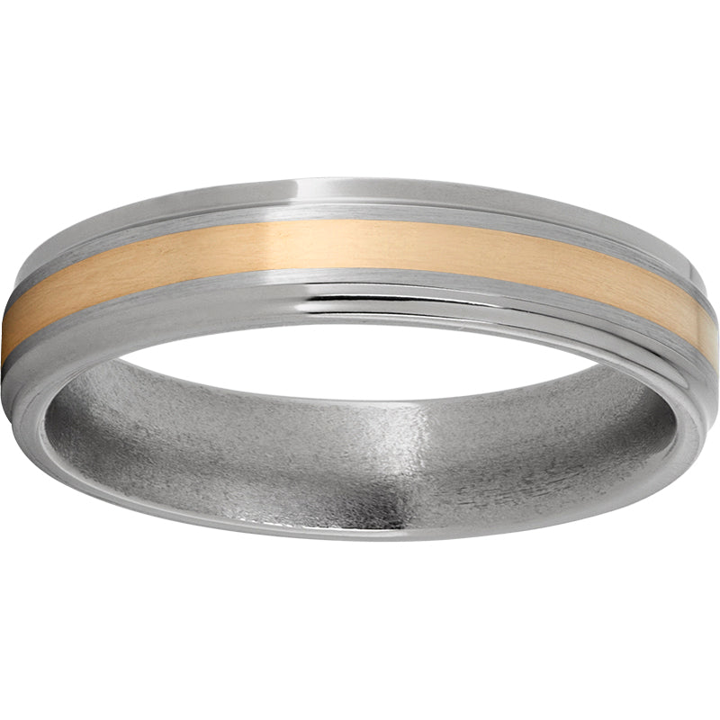 Titanium Flat Band with Grooved Edges, a 2mm 14K Yellow Gold Inlay and Satin Finish