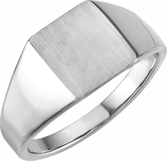 14K White 12x10 mm Rectangle Signet Ring
