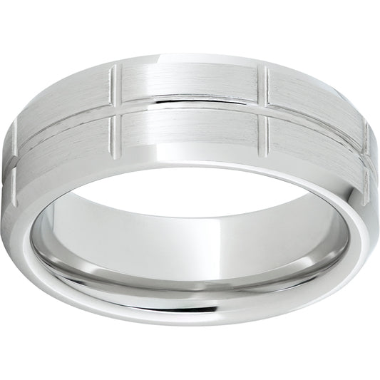 Serinium Beveled Edge Band with Rectangular Grooves and Satin Finish