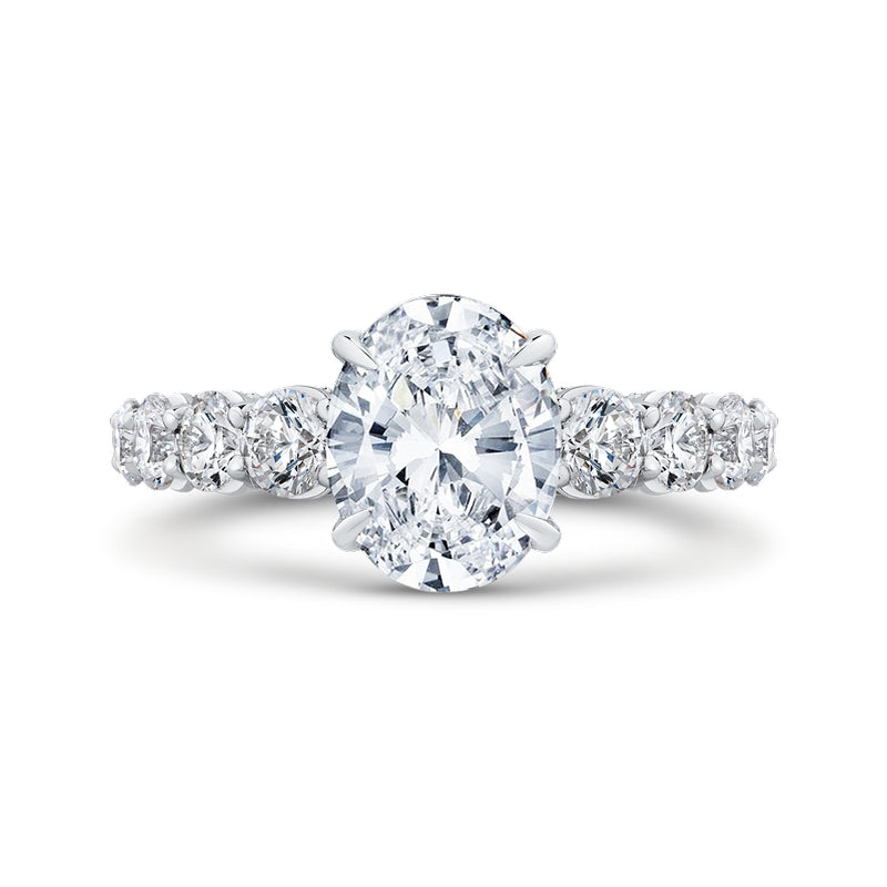 Shah Luxury 14K White Gold Oval Diamond Engagement Ring (Semi-Mount)