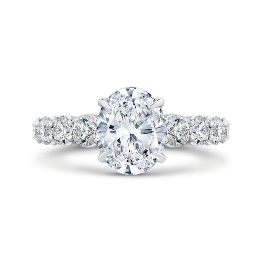Shah Luxury 14K White Gold Oval Diamond Engagement Ring (Semi-Mount)