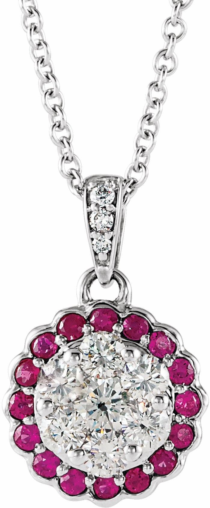 14K White Ruby & 1/3 CTW Diamond Necklace