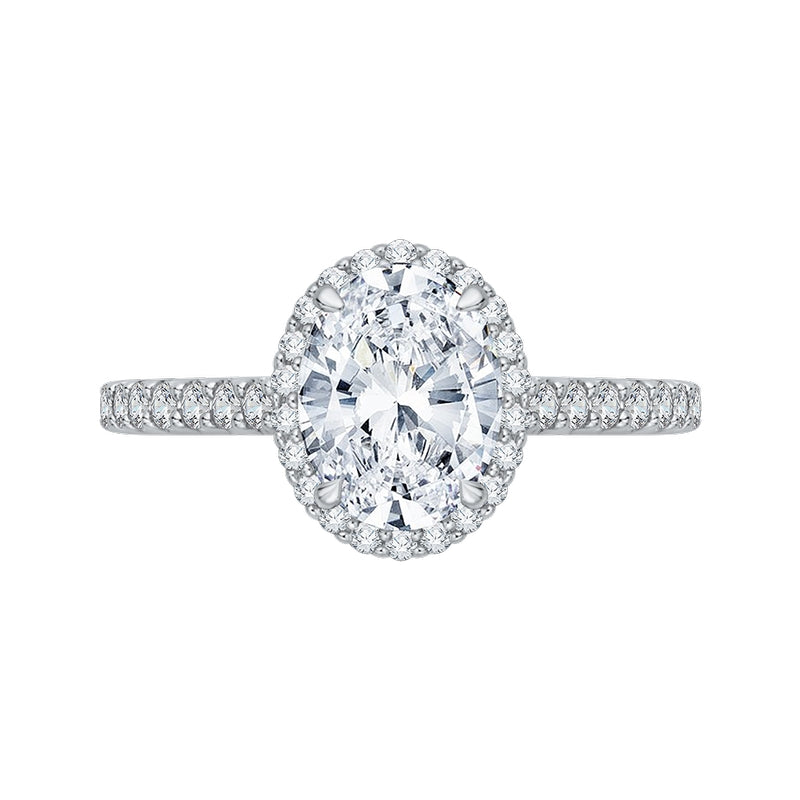 Shah Luxury 14K White Gold Oval Cut Diamond Halo Engagement Ring (Semi-Mount)