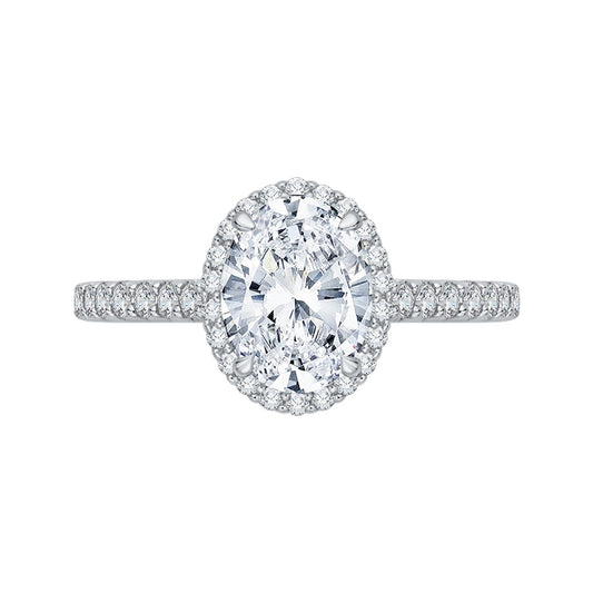 Shah Luxury 14K White Gold Oval Cut Diamond Halo Engagement Ring (Semi-Mount)
