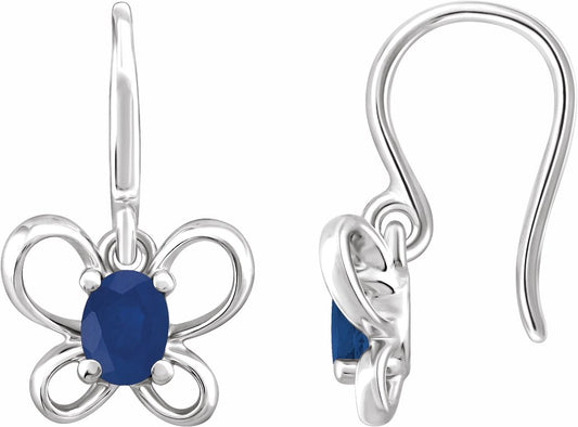 14K White 4x3 mm Oval September Youth Butterfly Birthstone Earrings