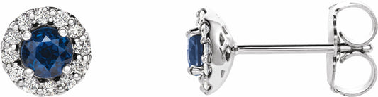 14K White Blue Sapphire & 1/10 CTW Diamond Earrings