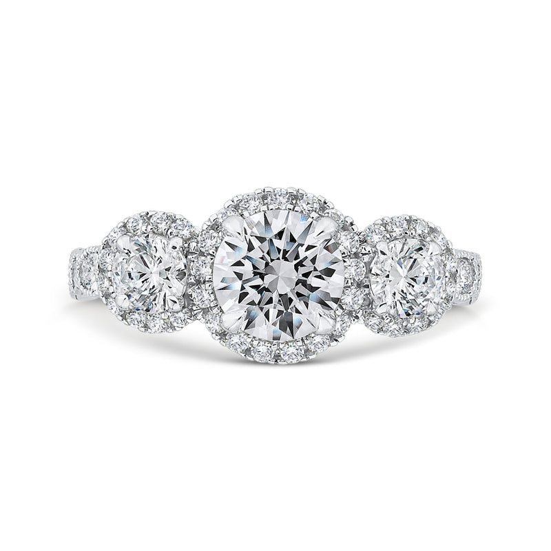 Shah Luxury 14K White Gold Round Diamond Three Halo Engagement Ring with Round Shank (Semi-Mount)