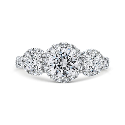 Shah Luxury 14K White Gold Round Diamond Three Halo Engagement Ring with Round Shank (Semi-Mount)