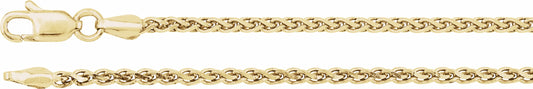 14K Yellow 2 mm Diamond Cut Wheat 7 Chain
