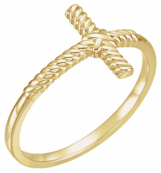 14K Yellow Rope Sideways Cross Ring