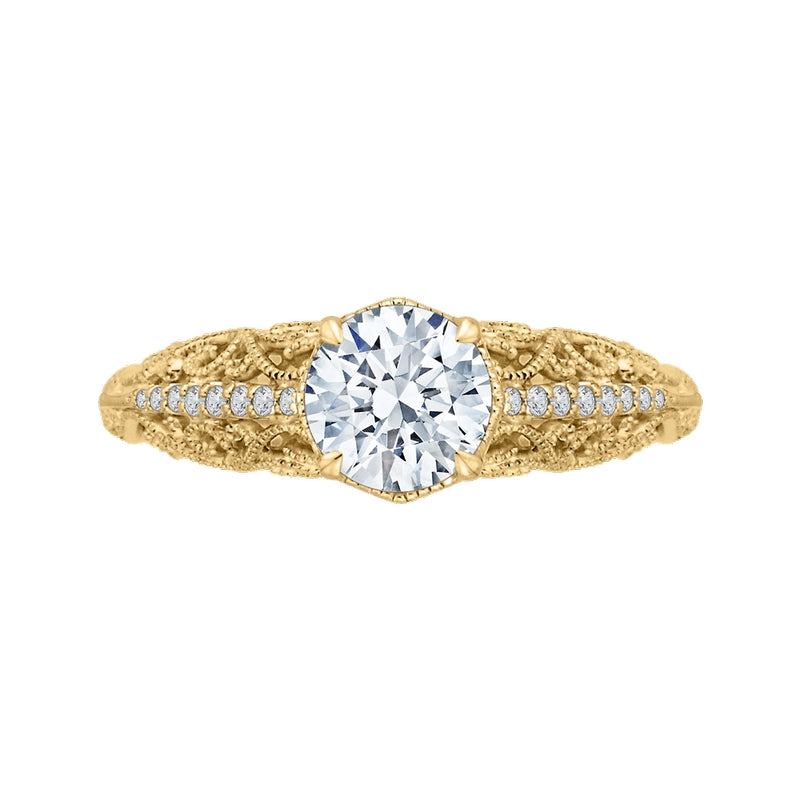 Shah Luxury 14K Yellow Gold Round Diamond Engagement Ring (Semi-Mount)