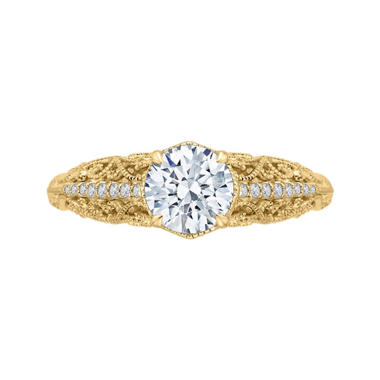 Shah Luxury 14K Yellow Gold Round Diamond Engagement Ring (Semi-Mount)
