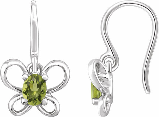 14K White 4x3 mm Oval August Youth Butterfly Birthstone Earrings